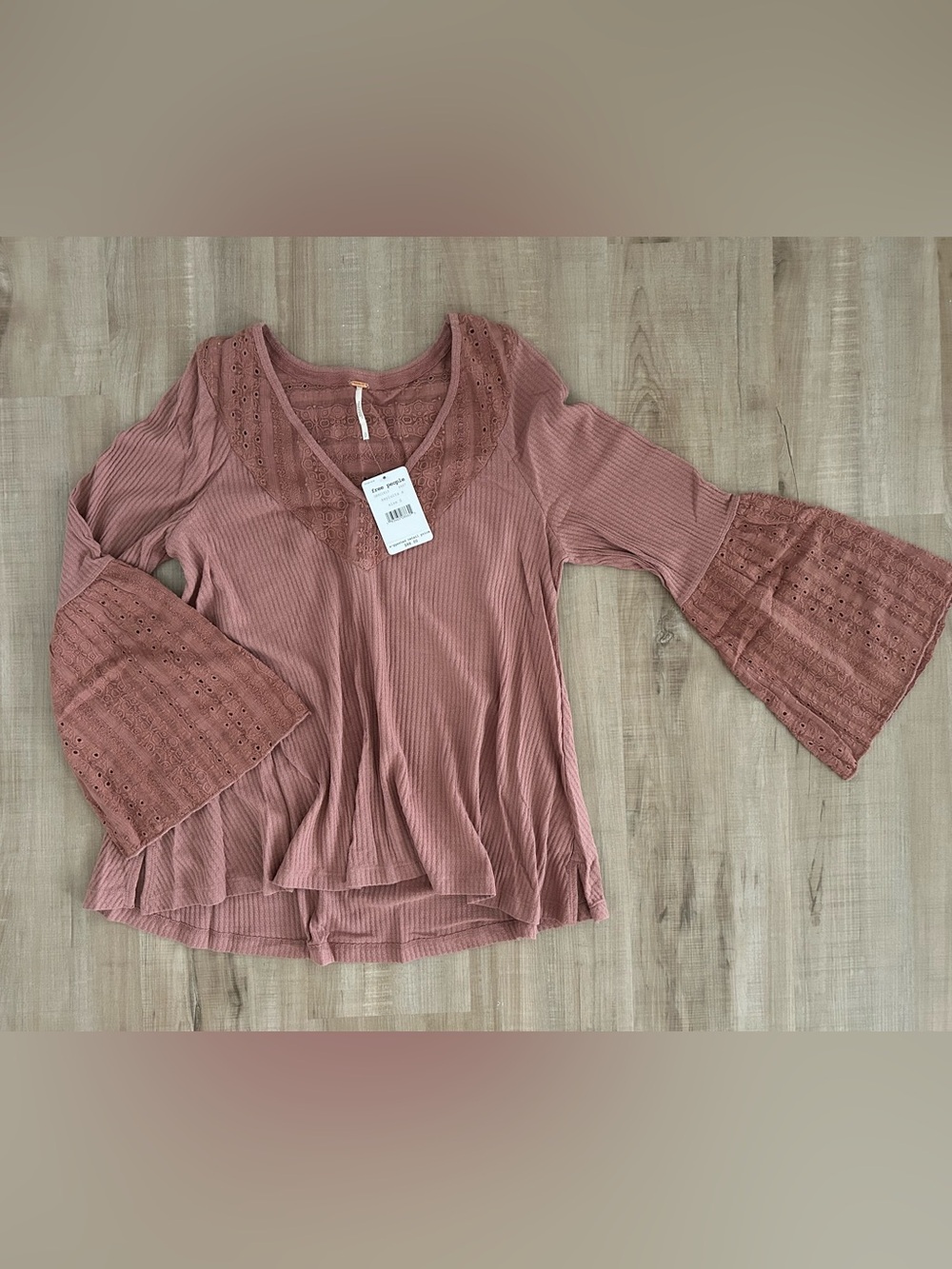 Free People Eyelet Bell Sleeve Ribbed Tunic - Dusty Mauve